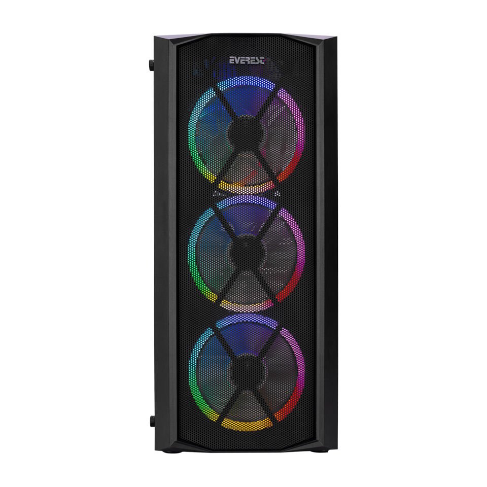 EVEREST FLAT MESH PSU YOK 4x12CM RGB FAN ATX TEMPERED GLASS 2xUSB2.0/1xUSB3.0 SİYAH MID TOWER GAMİNG KASA