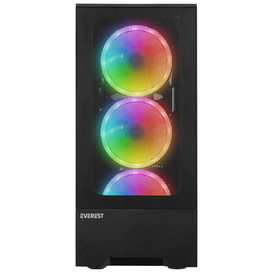 EVEREST DUSK 600W 4x12CM RGB FAN ATX TEMPERED GLASS 2xUSB2.0/1xUSB3.0 SİYAH MID TOWER GAMİNG KASA