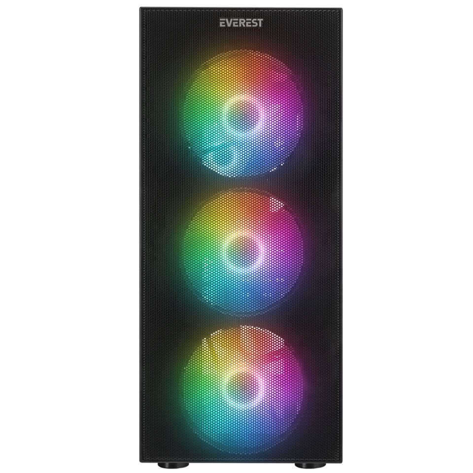 EVEREST FACED V5 MESH 600W 4x12CM RGB FAN ATX TEMPERED GLASS 2xUSB2.0/1xUSB3.0 SİYAH MID TOWER GAMİNG KASA