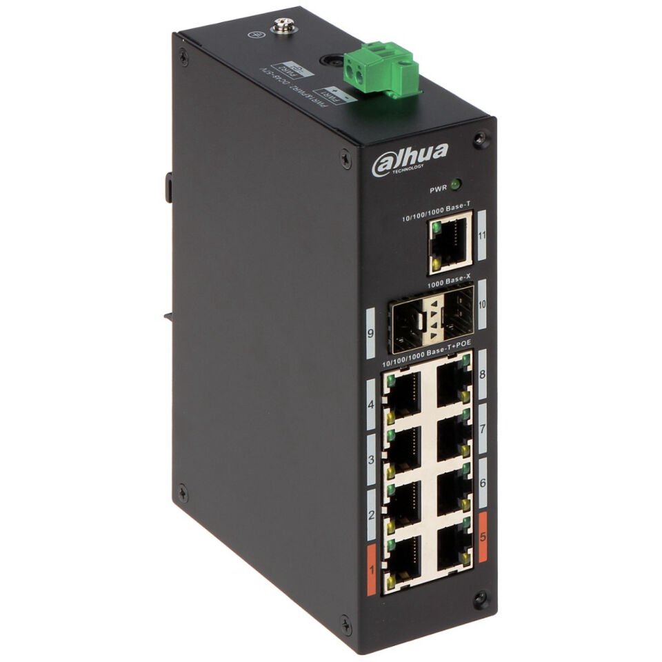 DAHUA PFS3211-8GT-120-V2 8 PORT 10/100/1000 1GE UPLINK, 2xSFP 120W POE ENDUSTRIYEL SWITCH