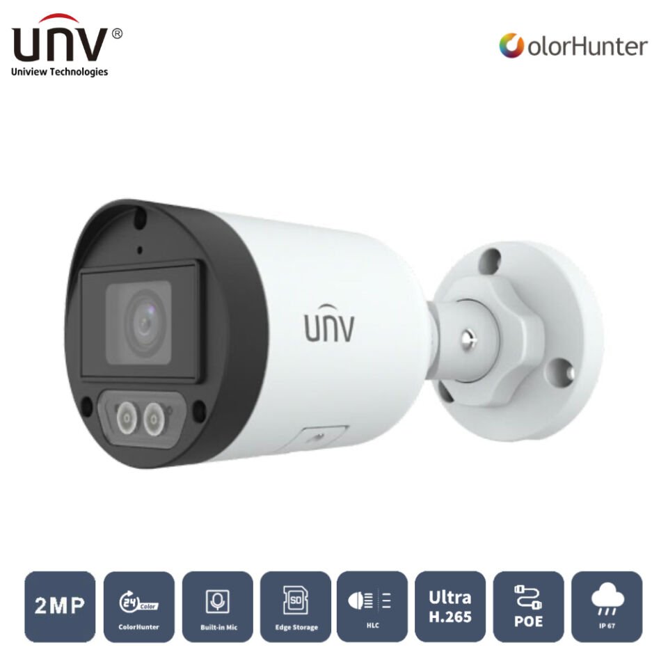 UNIVIEW IPC2122LB-AF28K-WL 2MP 2.8MM 30MT COLORHUNTER H265+ IP67 DAHİLİ SES IR BULLET IP KAMERA