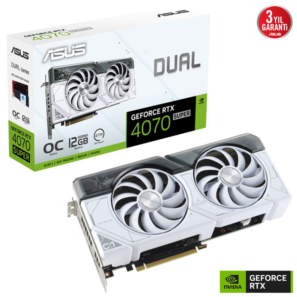 ASUS DUAL-RTX4070S-O12G-WHITE RTX4070 SUPER OC 12GB GDDR6X 192Bit 3xDP/1xHDMI PCI-E 4.0
