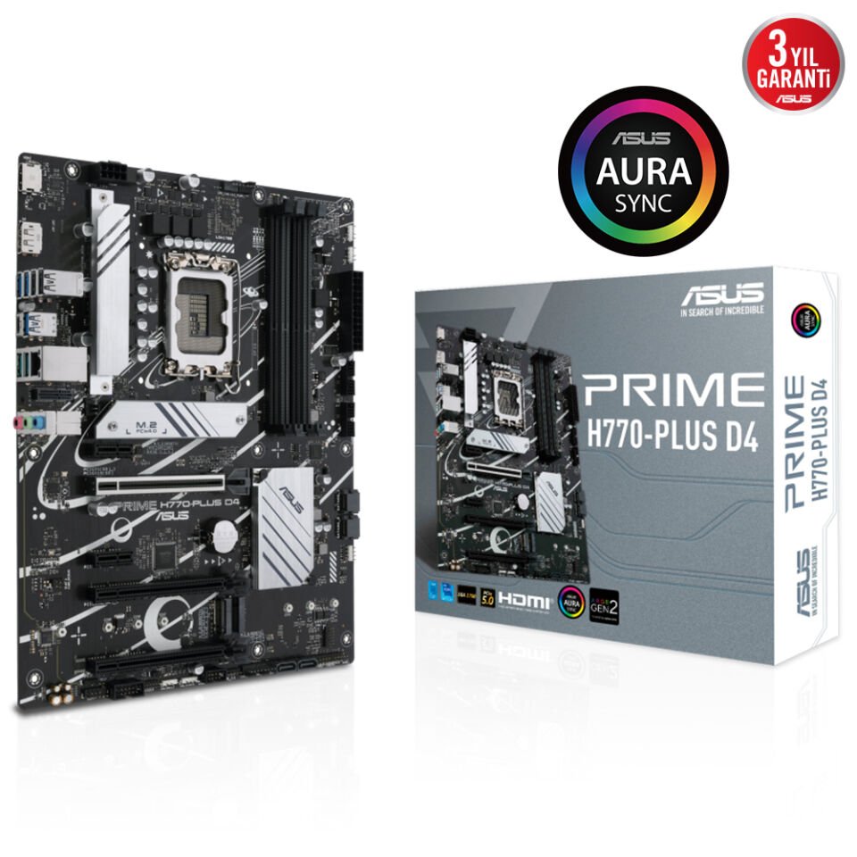 ASUS PRIME H770-PLUS D4 4xDDR4 VGA/HDMI 3xM.2 1xGLAN 1700P (12.Gen 13.Gen) ANAKART