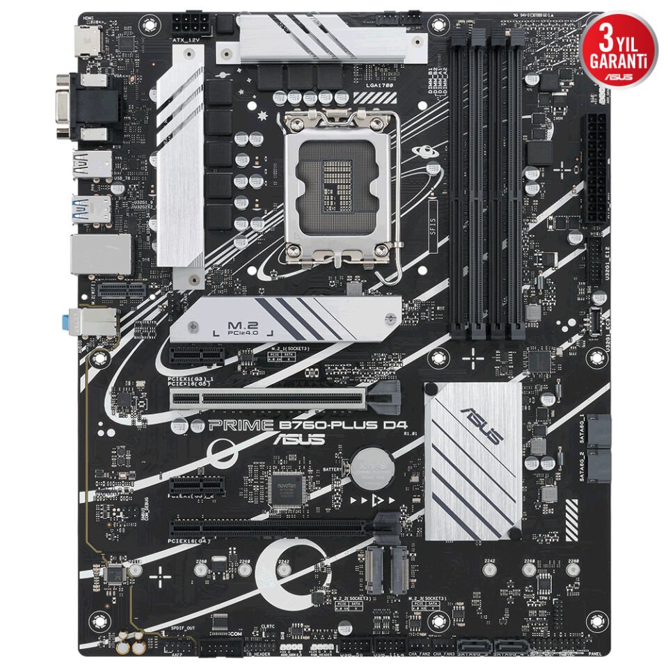 ASUS PRIME B760-PLUS D4 4xDDR4 HDMI/DP 3xM.2 1xGLAN 1700P (12.Gen 13.Gen) ANAKART