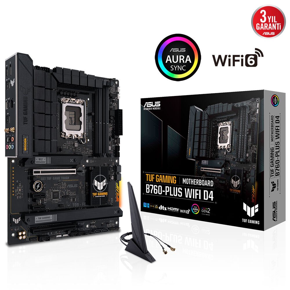 ASUS TUF GAMING B760 PLUS WIFI D4 4xDDR4 HDMI/DP 3xM.2 GLAN/WIFI6/BT 1700P (12.Gen 13.Gen) ANAKART