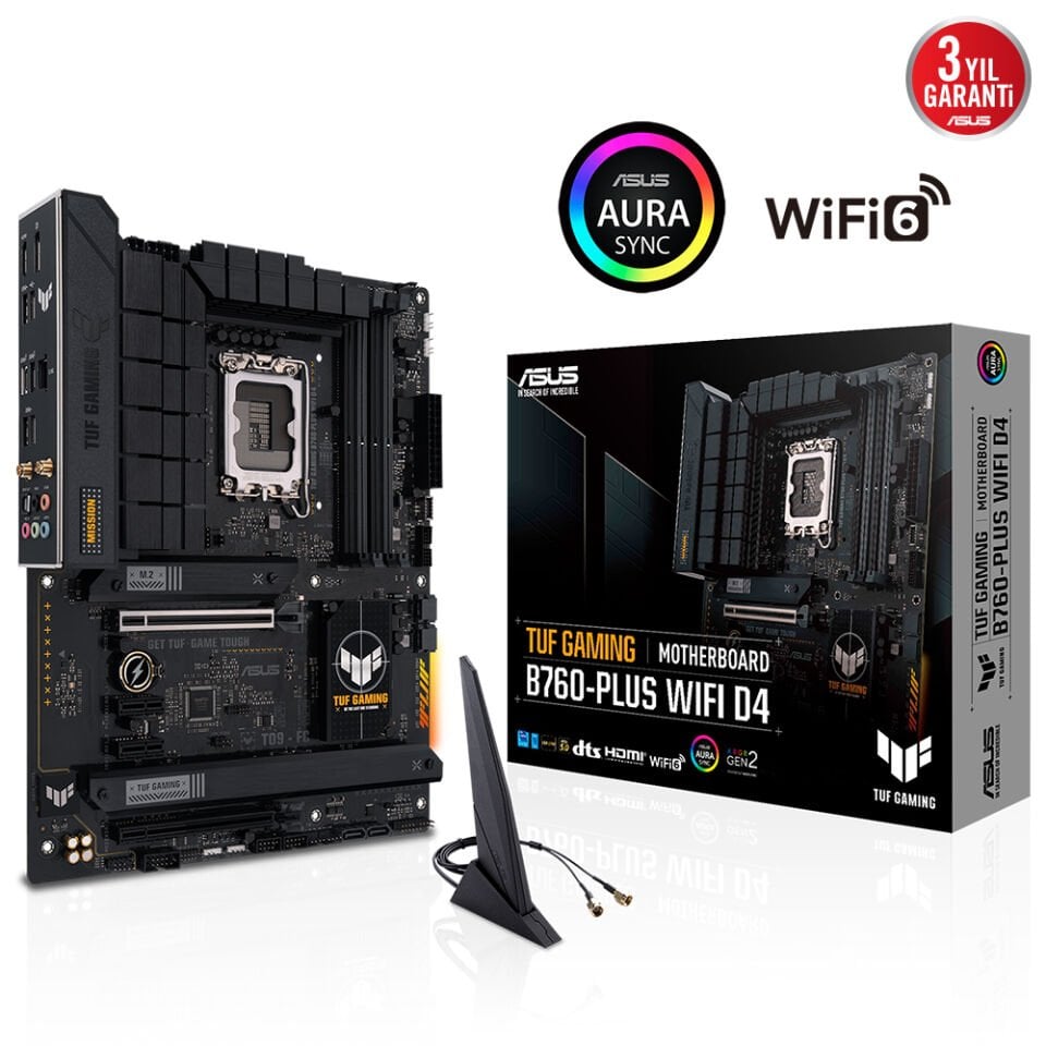 ASUS TUF GAMING B760 PLUS WIFI D4 4xDDR4 HDMI/DP 3xM.2 GLAN/WIFI6/BT 1700P (12.Gen 13.Gen) ANAKART