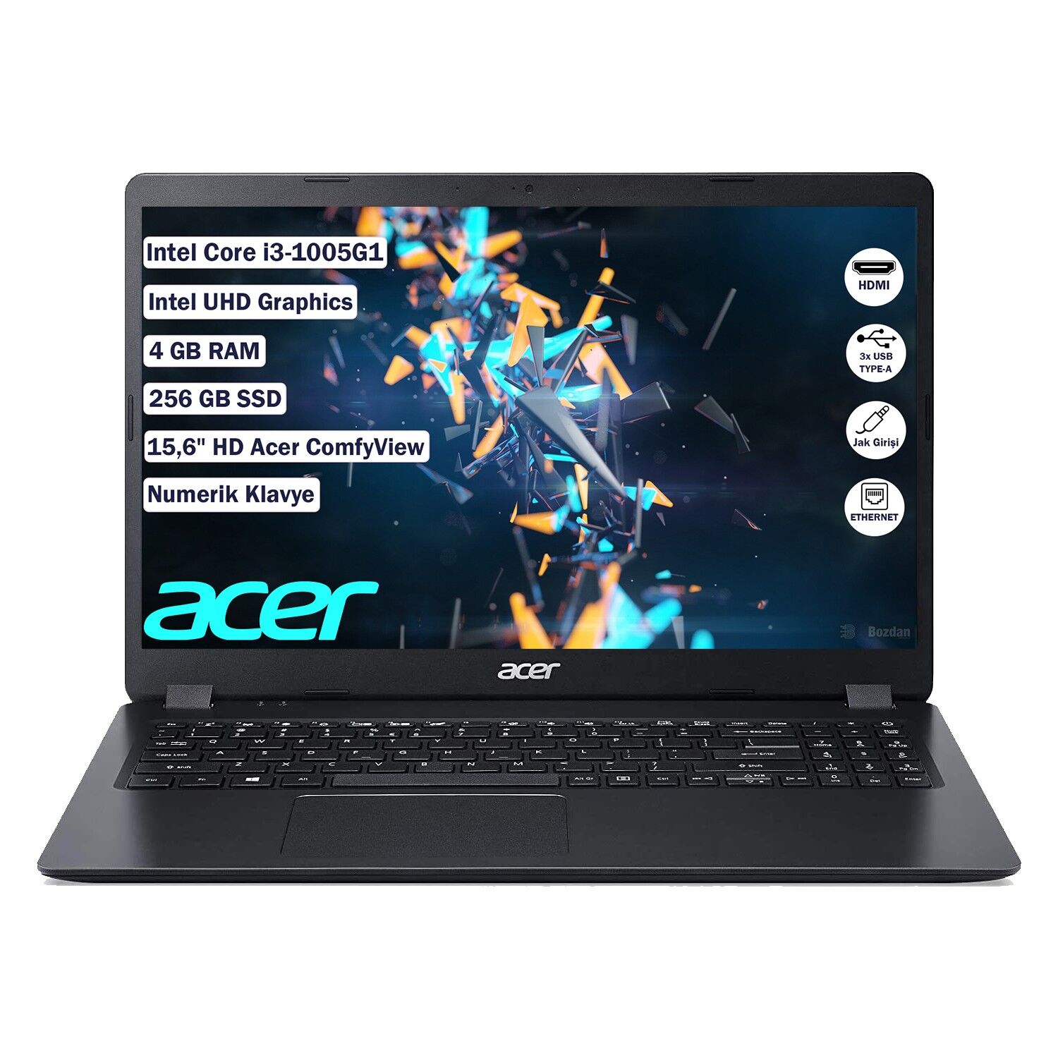 ACER EX215-52 NX.EG8EY.001 I3-1005G1 4GB 256GB SSD O/B VGA 15.6'' FREEDOS SİYAH NOTEBOOK
