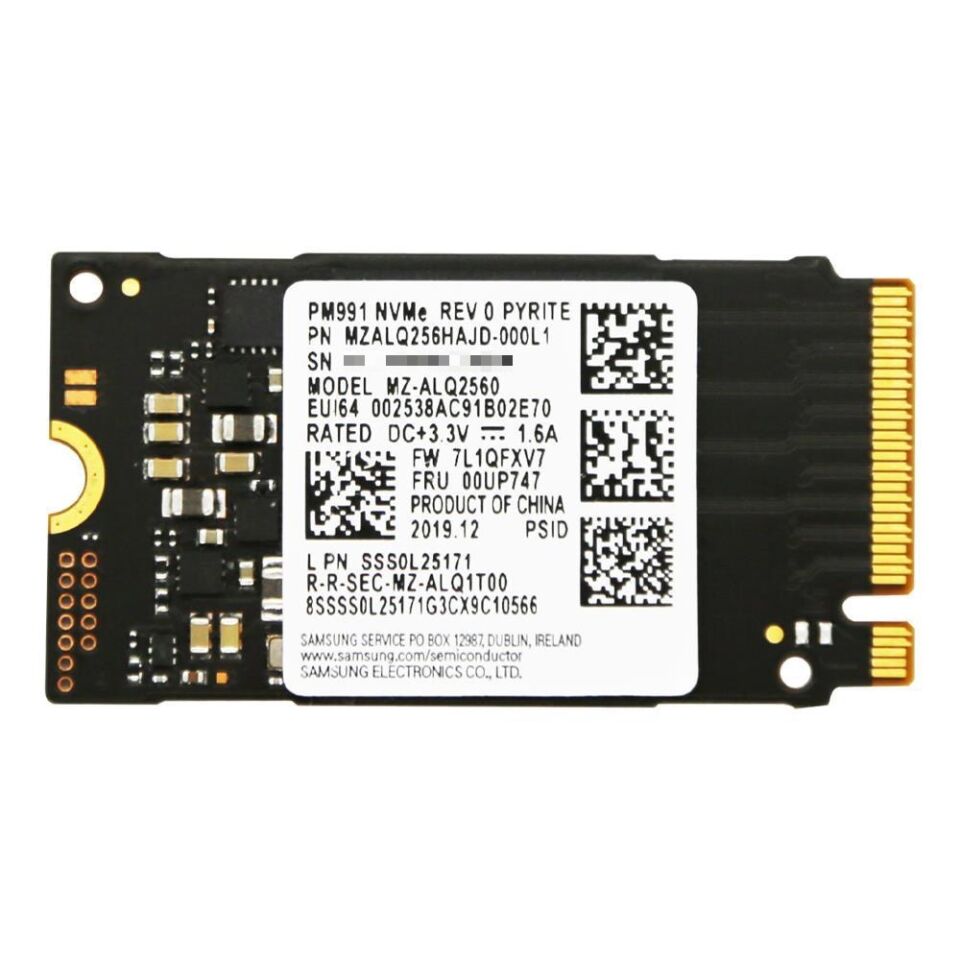 SAMSUNG 256GB 1900/900MB/s 42mm NVMe PCIe M.2 SSD PM991 MZ-ALQ2560