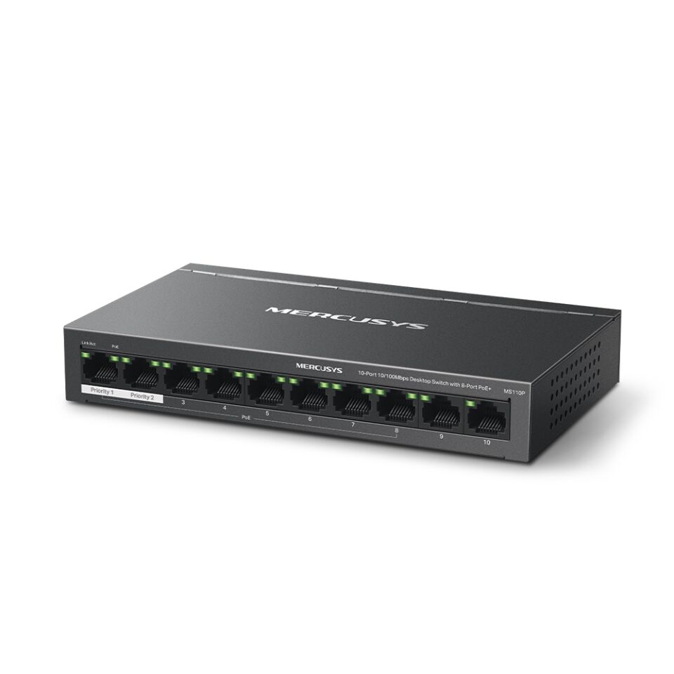 TP-LINK MERCUSYS MS110P 10 PORT 10/100 8 PORT POE+ YONETILEMEZ DESKTOP SWITCH METAL KASA