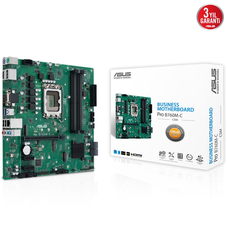 ASUS PRO B760M-C-CSM 4xDDR5 HDMI/DP 2xM.2 1xGLAN 1700P (12.Gen 13.Gen) ANAKART