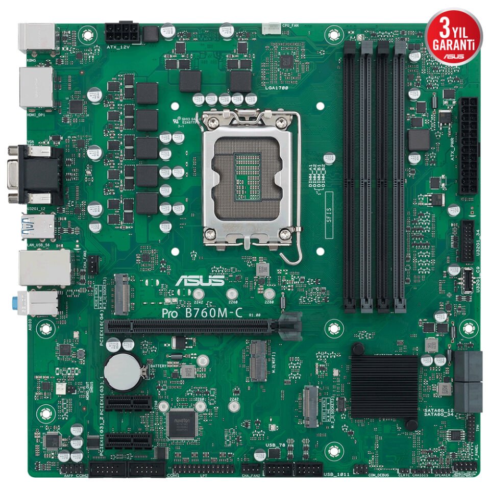 ASUS PRO B760M-C-CSM 4xDDR5 HDMI/DP 2xM.2 1xGLAN 1700P (12.Gen 13.Gen) ANAKART