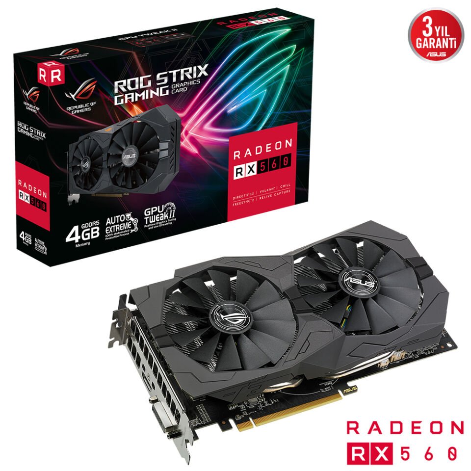 ASUS ROG-STRIX-RX560-4G-V2-GAMING RX560 4GB GDDR5 128Bit DVI/HDMI PCI-E 4.0